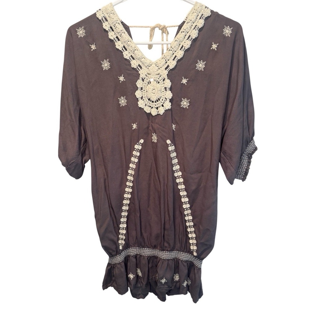 Gracia Fashion‎ Lightweight Short Sleeve Embroidered Womens Top S Boho Hippie